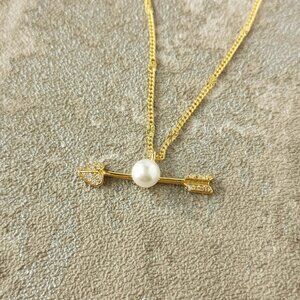 Kate Spade Gold Pearl Love Game Arrow Pendant Necklace Genuine